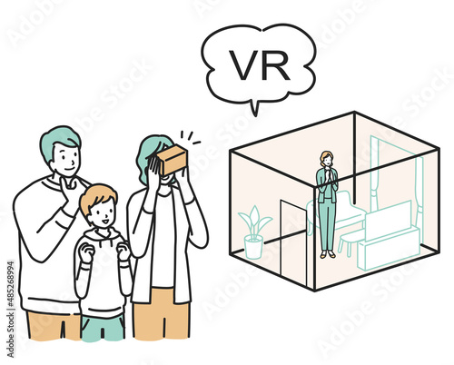 VRで内見をする若い家族