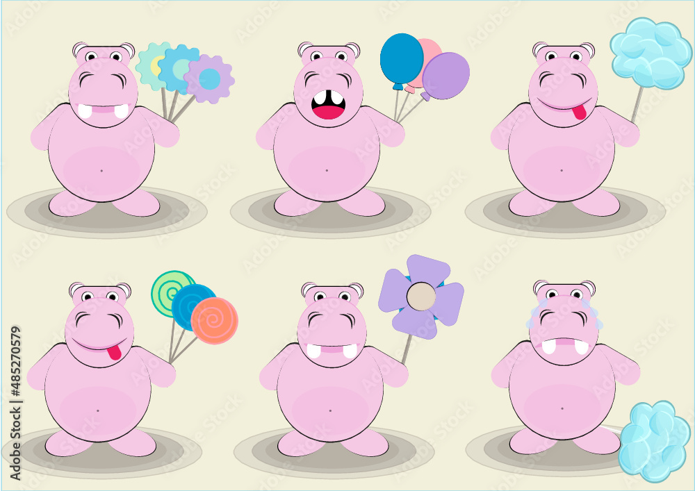 Cute pink hippo set