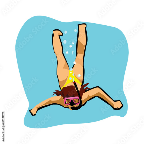 Swimming male. Fit swimmer training in the swimming pool. Dives into the water. Vector illustration.
