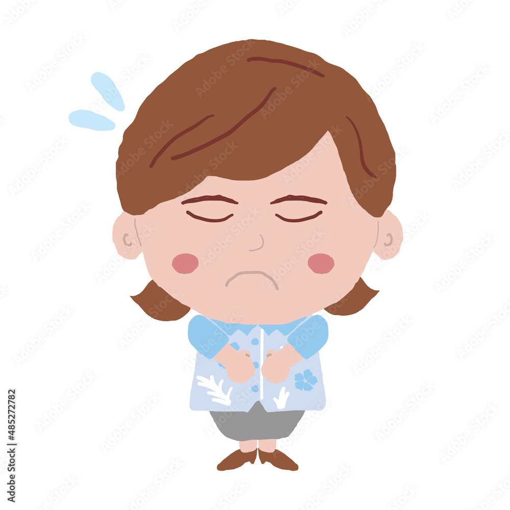 謝る沖縄のかりゆしウェアを着た女性　イラスト素材