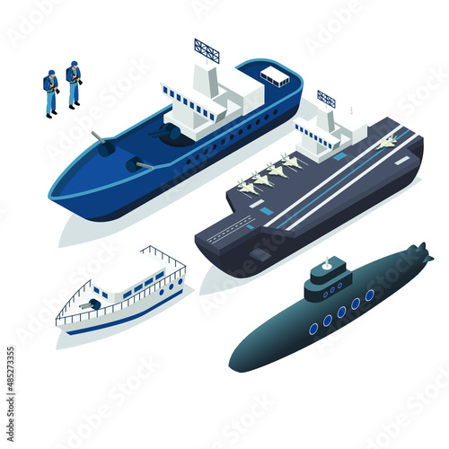Battle ship icon set isometric 3d vector illustration concept banner, website, landing page, ads, flyer template