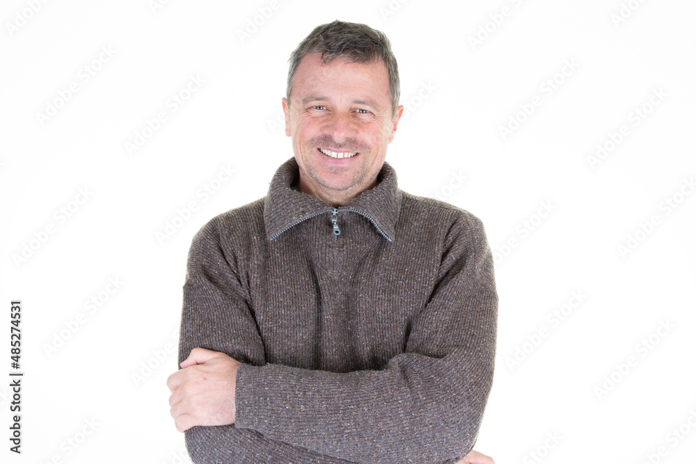 cheerful man middle aged with beard arms crossed smiling laughing on white background cheerful man middle aged with beard arms crossed smiling laughing on white background