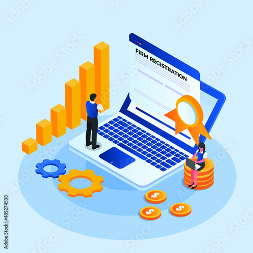 Firm registration isometric 3d vector illustration concept banner, website, landing page, ads, flyer template