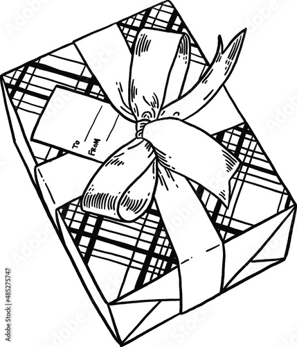 Gift box Wrapped with Ribbon Holiday festival element Hand drawn line art illustration © MMmemo