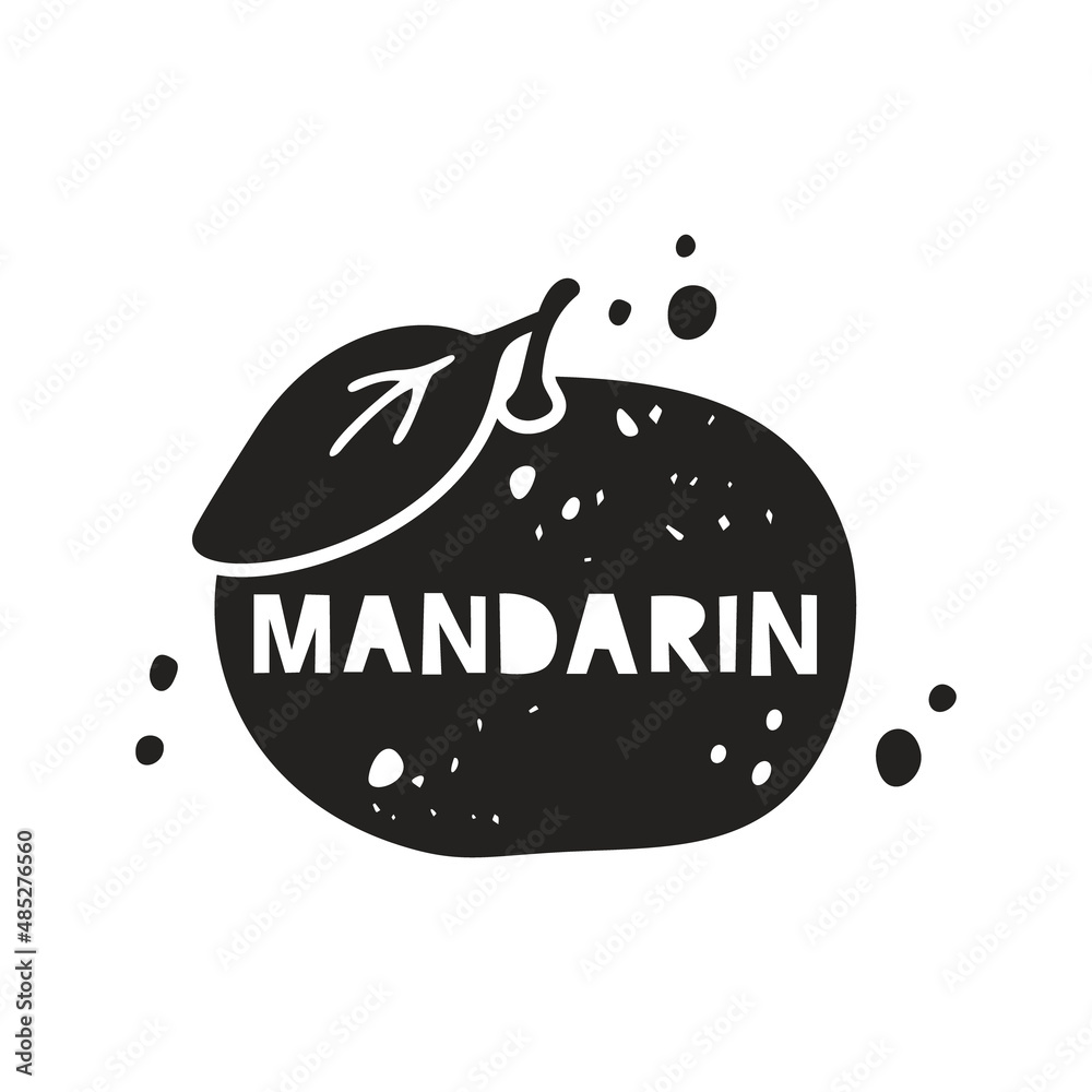 Mandarin grunge sticker. Black texture silhouette with lettering inside ...