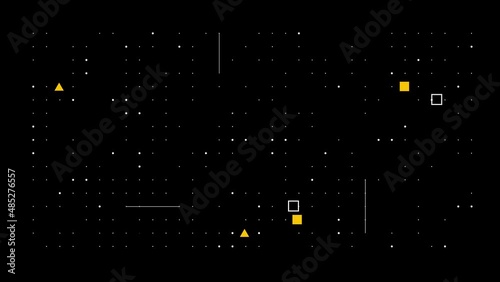 Abstract technologic background with stripes and particles. Animation of seamless loop. 