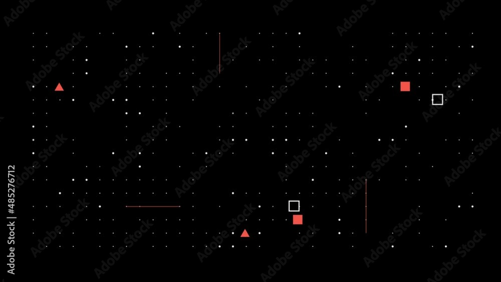 Abstract technologic background with stripes and particles. Animation of seamless loop. 