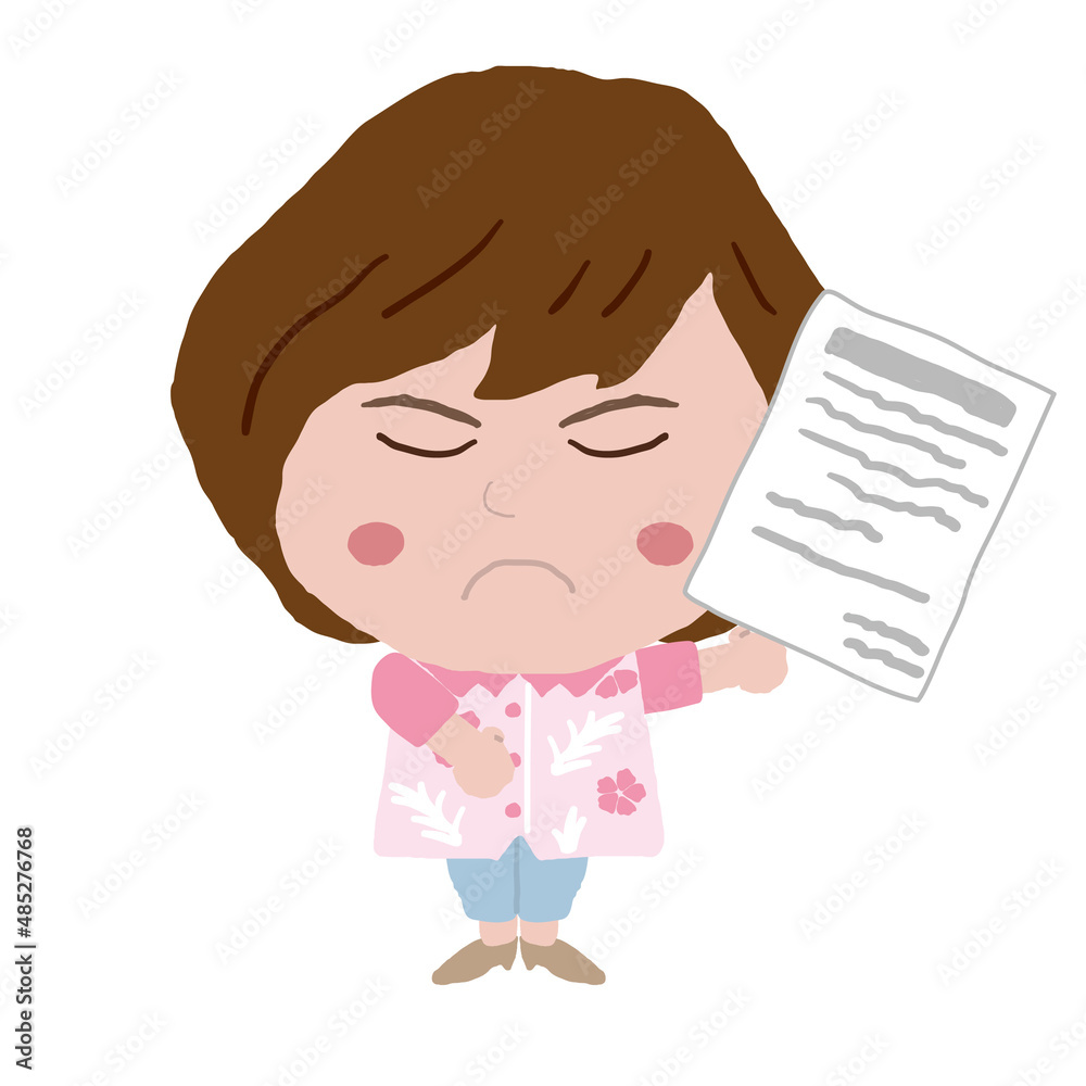 書類を持つ沖縄のかりゆしウェアを着た女性　イラスト素材