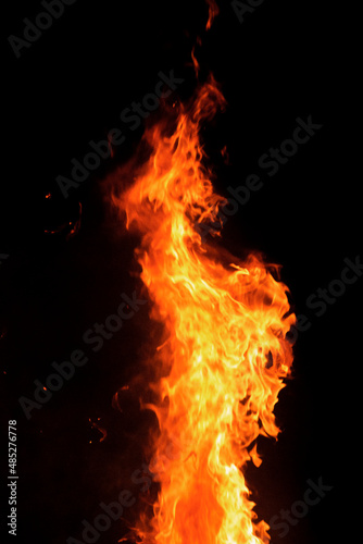Close up burning flames on black background for graphic design or wallpaper