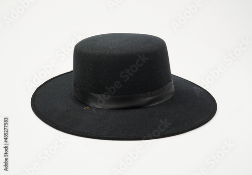 black wide brimmed hat on white background