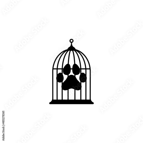 Locked cage with paw trace icon. Trap, imprisonment, jail concept. Line silhouette of a cage.