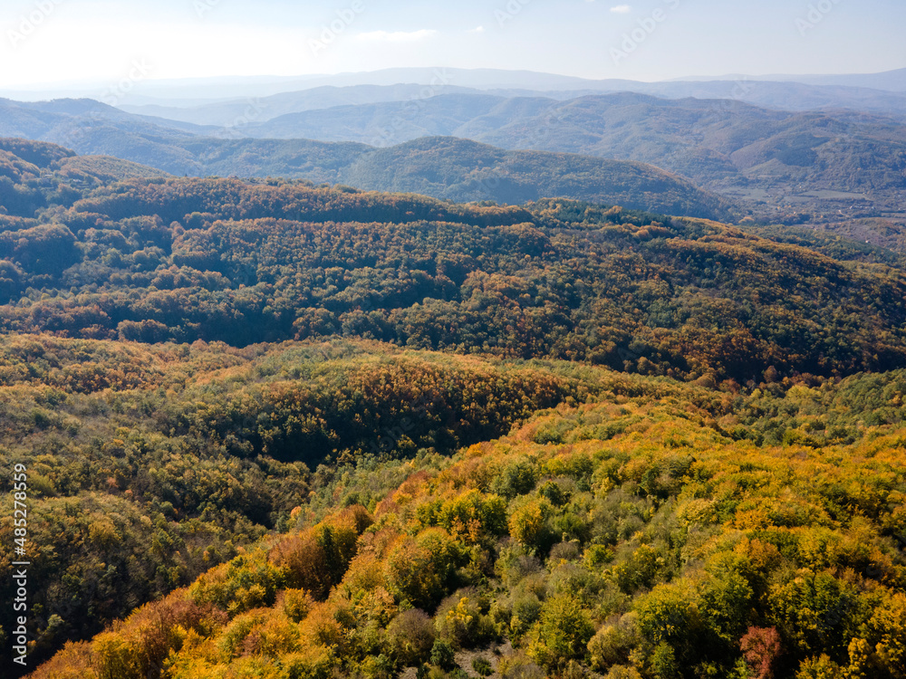 Aerial Autumn Landscape of Erul mountain near Kamenititsa peak, Bulgaria