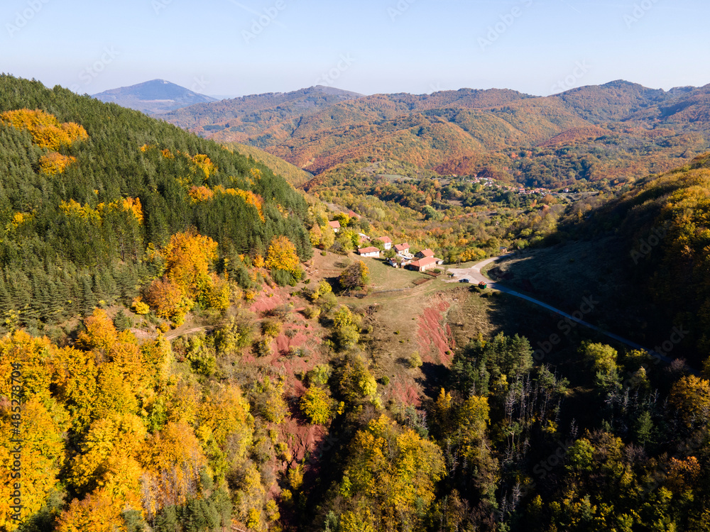 Aerial Autumn Landscape of Erul mountain near Kamenititsa peak, Bulgaria