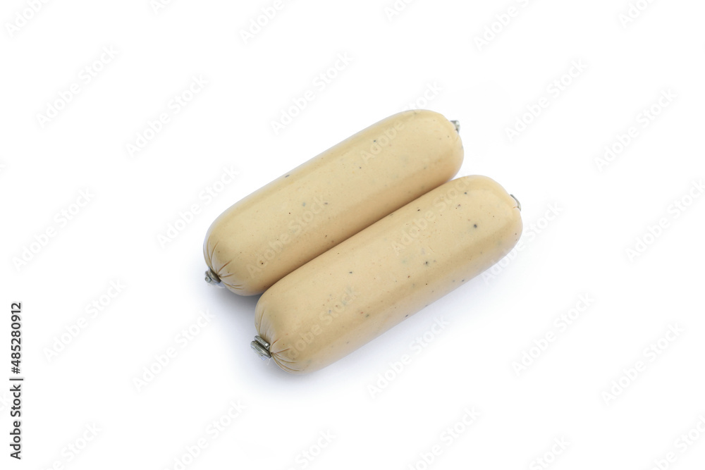 Vietnamese pork sausage in package isolated on white background. Raw food. Vietnamese pork sausage in package isolated on white background. Raw food.