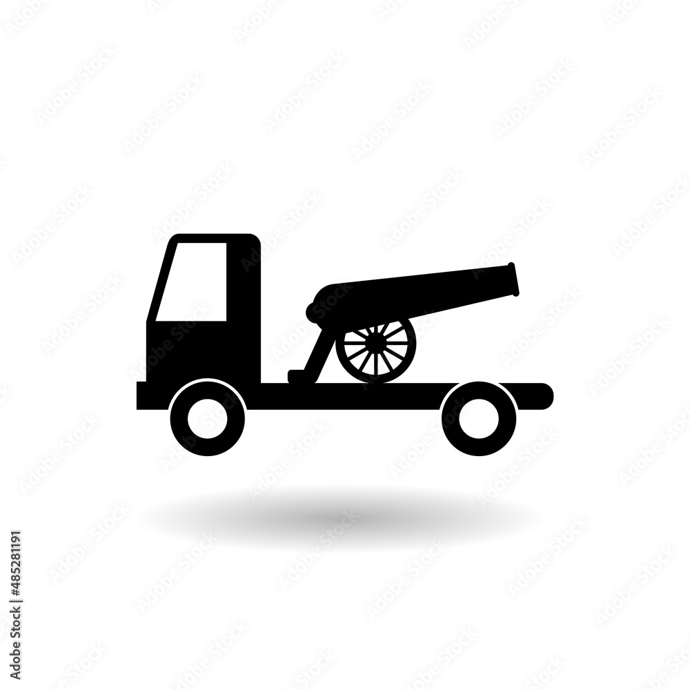 Cannon truck icon with shadow Cannon truck icon with shadow