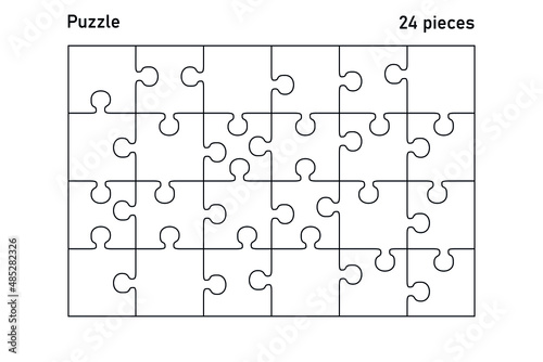Puzzles grid. Jigsaw puzzle 24 pieces, thinking game and 6x4 jigsaws detail frame