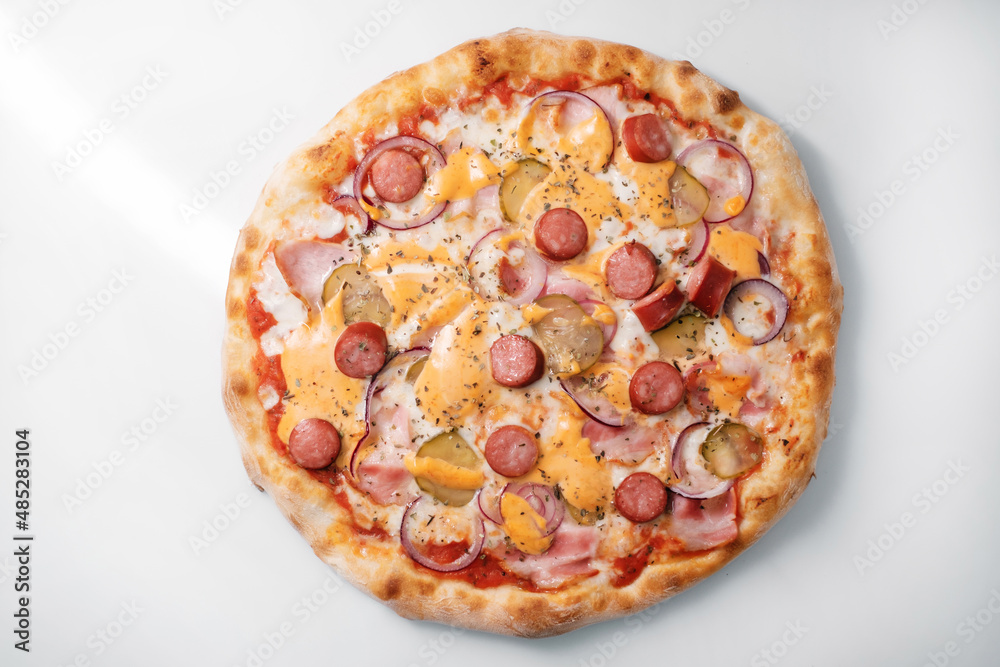 Italian pizza with sausages.