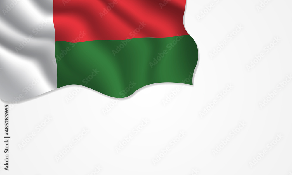 Fototapeta premium Madagascar flag waving illustration with copy space on isolated background