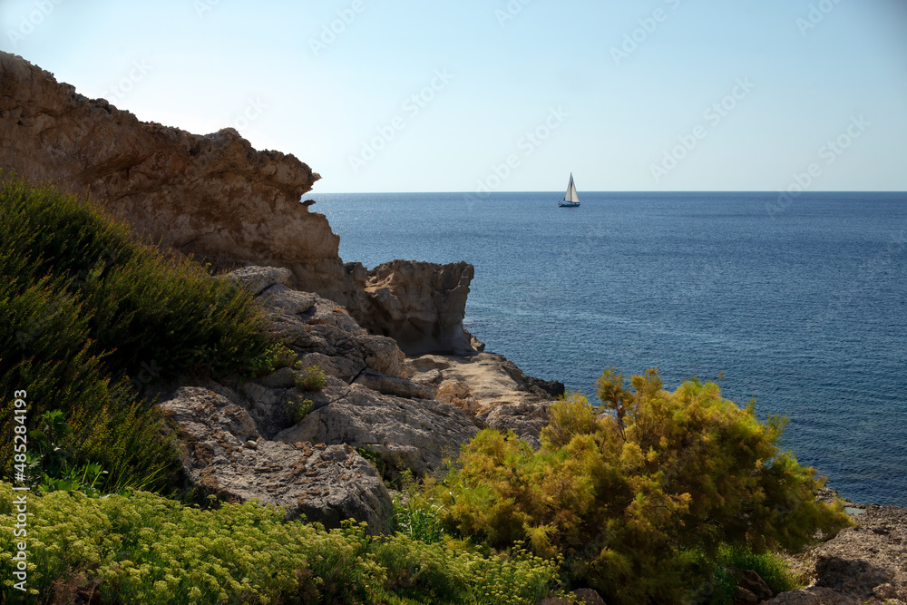 Rocky seashore in Greece Rhodes Kalithea