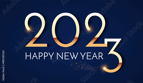 Happy new 2023 year Elegant gold text with light. Minimal text template