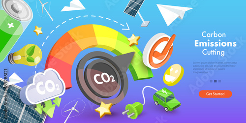 3D Vector Conceptual Illustration of Carbon Emissions Cutting, Zero-waste and Nature Friendly Lifestyle