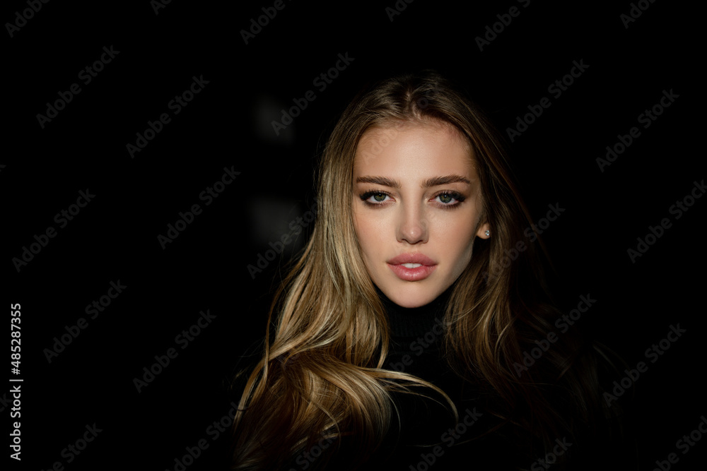 Beautiful young woman portrait on black. Sensual face of elegant female model in studio. Elegant lady. Beautiful girl with beauty face, closeup. Beautiful young woman portrait on black. Sensual face of elegant female model in studio. Elegant lady. Beautiful girl with beauty face, closeup.