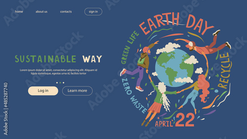 Landing page about a sustainable way. Earth Day. Eco-friendly environment. Doodle vector illustration.