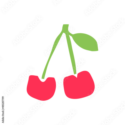 Cherry berry. Cutouts fruit. Shape colored cardboard or paper. Funny childish applique