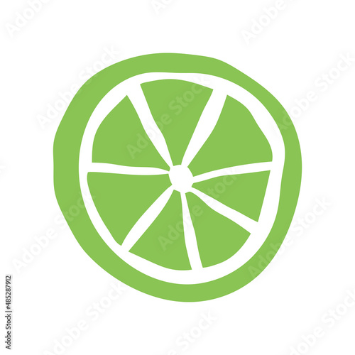 Lime slice. Cutouts fruit. Shape colored cardboard or paper. Funny childish applique