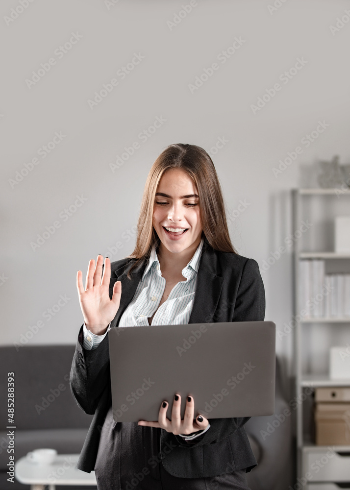 Young businesswoman study online, watching webinar podcast on laptop learning education course, online conference calling. Young businesswoman study online, watching webinar podcast on laptop learning education course, online conference calling.