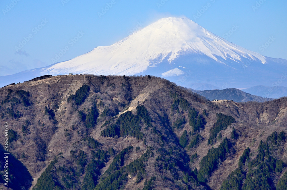 丹沢の大山北尾根より望む丹沢山地と富士山
丹沢　大山　大山北尾根より富士山、手前が三ノ塔
