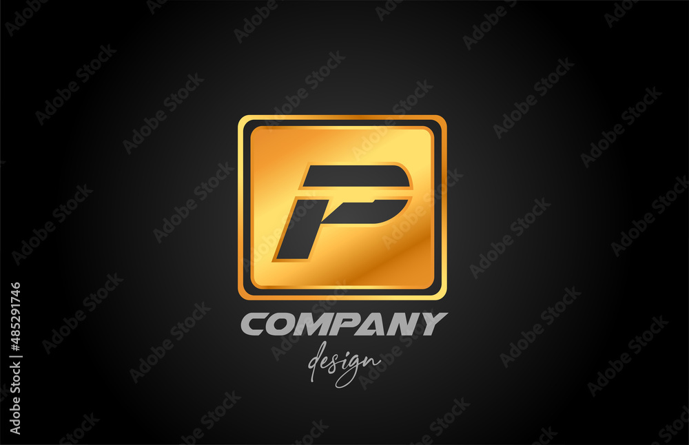 P gold golden metal alphabet letter logo icon with square design. Creative template for business and company P gold golden metal alphabet letter logo icon with square design. Creative template for business and company