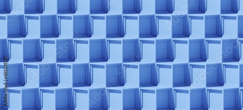 Minimal abstract mockup background for product presentation. Blue geometric step podium. 3d render illustration. 