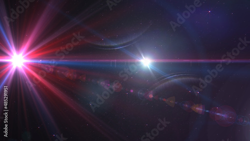 Glowing light with stars  flares and rays in outer space