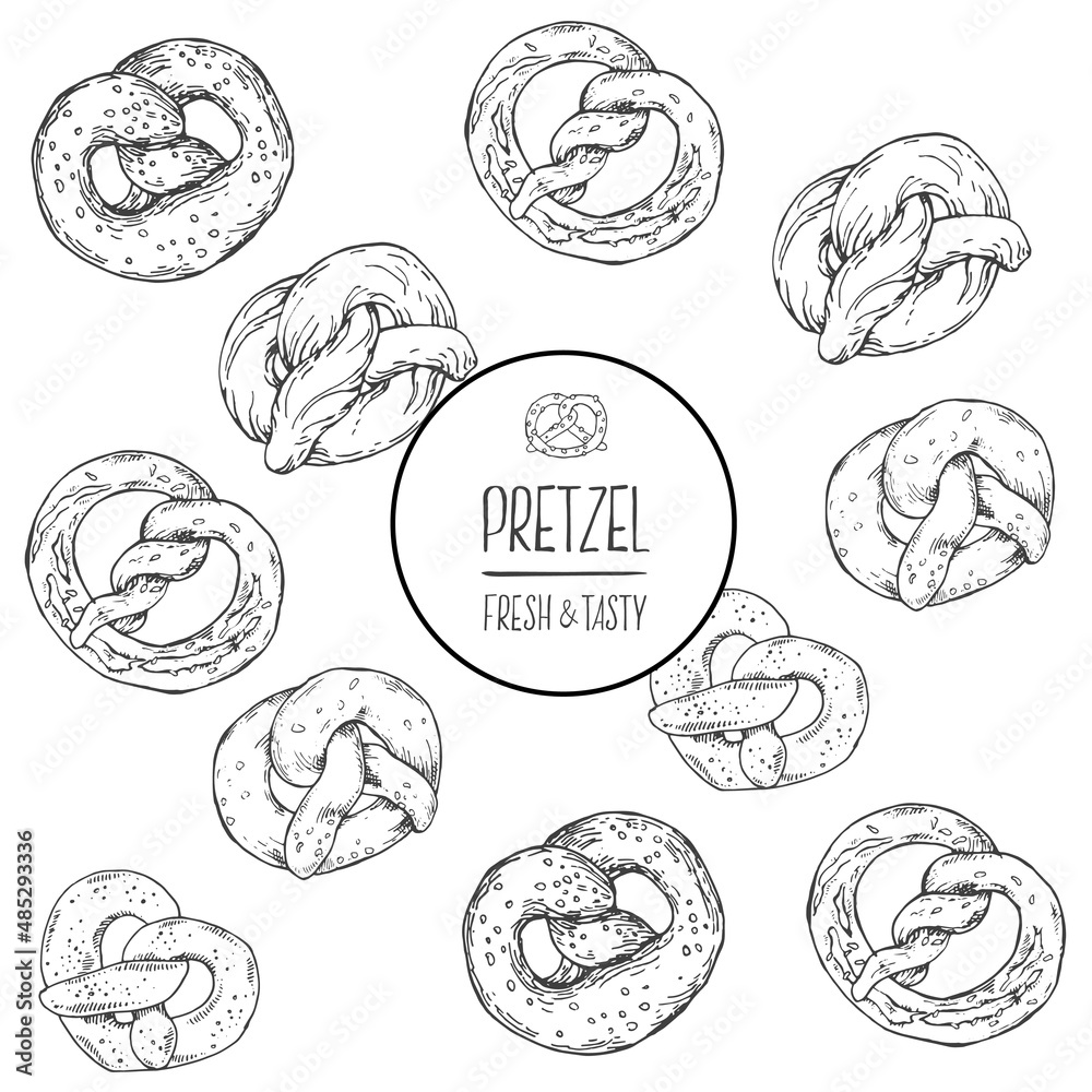 Hand drawn vector bavarian pretzel bread illustration