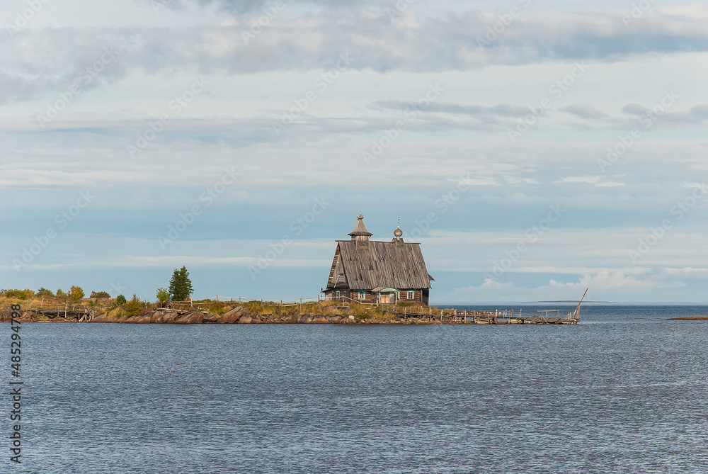 Old Russian wooden church in Rabocheostrovsk