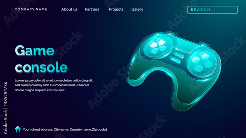 Game console landing page vector in dark background