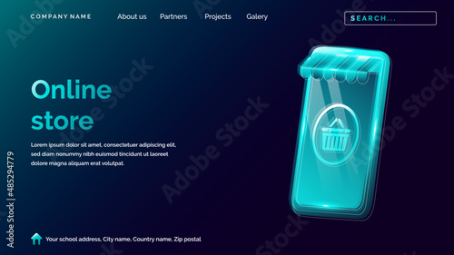 Online store landing page vector in dark background