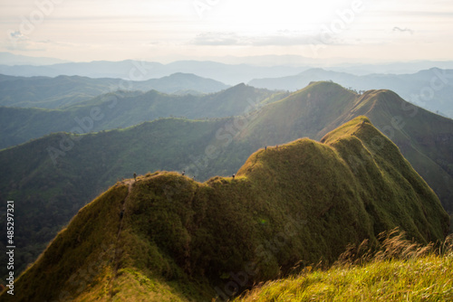 beautiful view on top mountain at Khao Chang phueak, Thongphaphum National Park, Kanchanaburi Province, Thailand. Subject is blurred, noise and color effect.