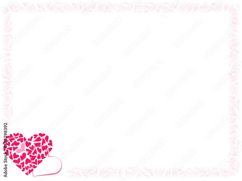 たくさんのハートが詰まった大きなハートのフレームイラスト