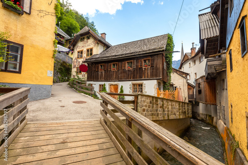 Traditional houses in the tourist town of Hallstatt, Austria.