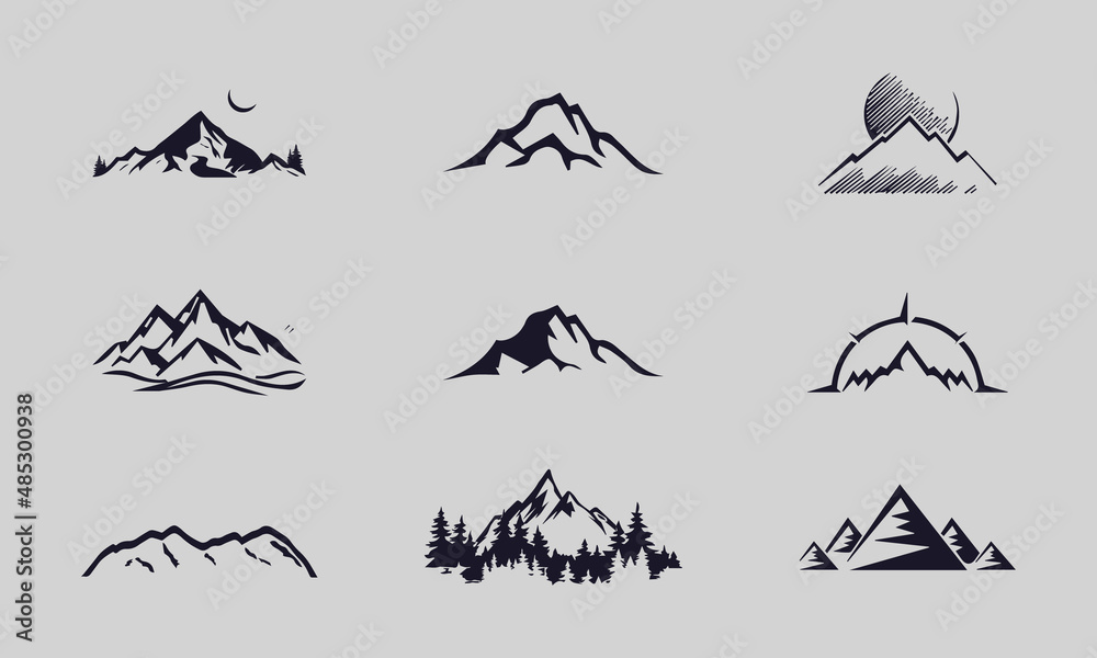 Fototapeta premium Hand Drawn Mountain Isolated. Vector Illustration Ski Resort Logo. Drawing Camping Element Winter Landscape