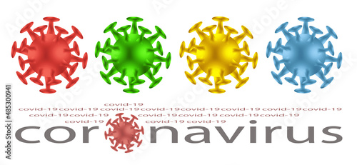 Geometric multi-colored figures of a round shape with spikes on a white background. Coronavirus particles isolated on white background
