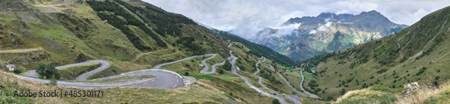 panoramic view Winding road of the port of Luz-Ardiden. France, Luz-Saint-Sauveur, French Pyrenees