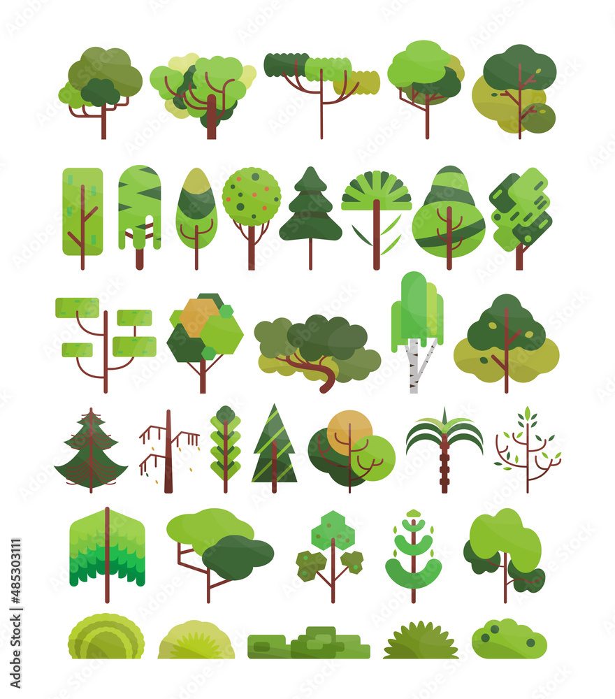 Collection of trees from simple geometric shapes.
