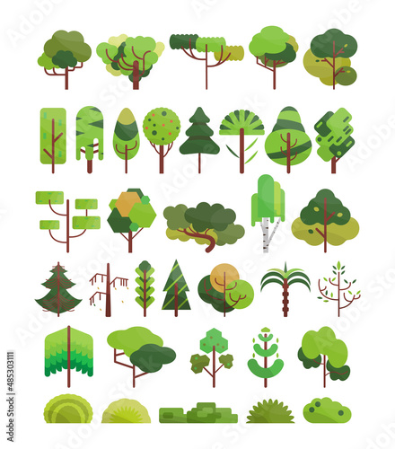 Collection of trees from simple geometric shapes.