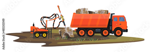 Detailed illustration of marble stone crushing. Mining.
