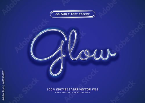 Lettering chrome and blue shinny text effect. Neon glow text style effect
