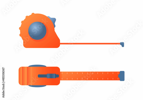 Vector illustration roulette tape measure isolated on white background. Tape-line or tape measure vector icon in flat cartoon style. Hand meter tool for construction, repair or carpenter work.