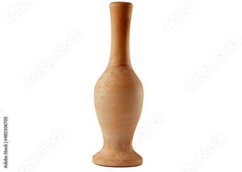 Wooden vase made of wood, isolated on white background